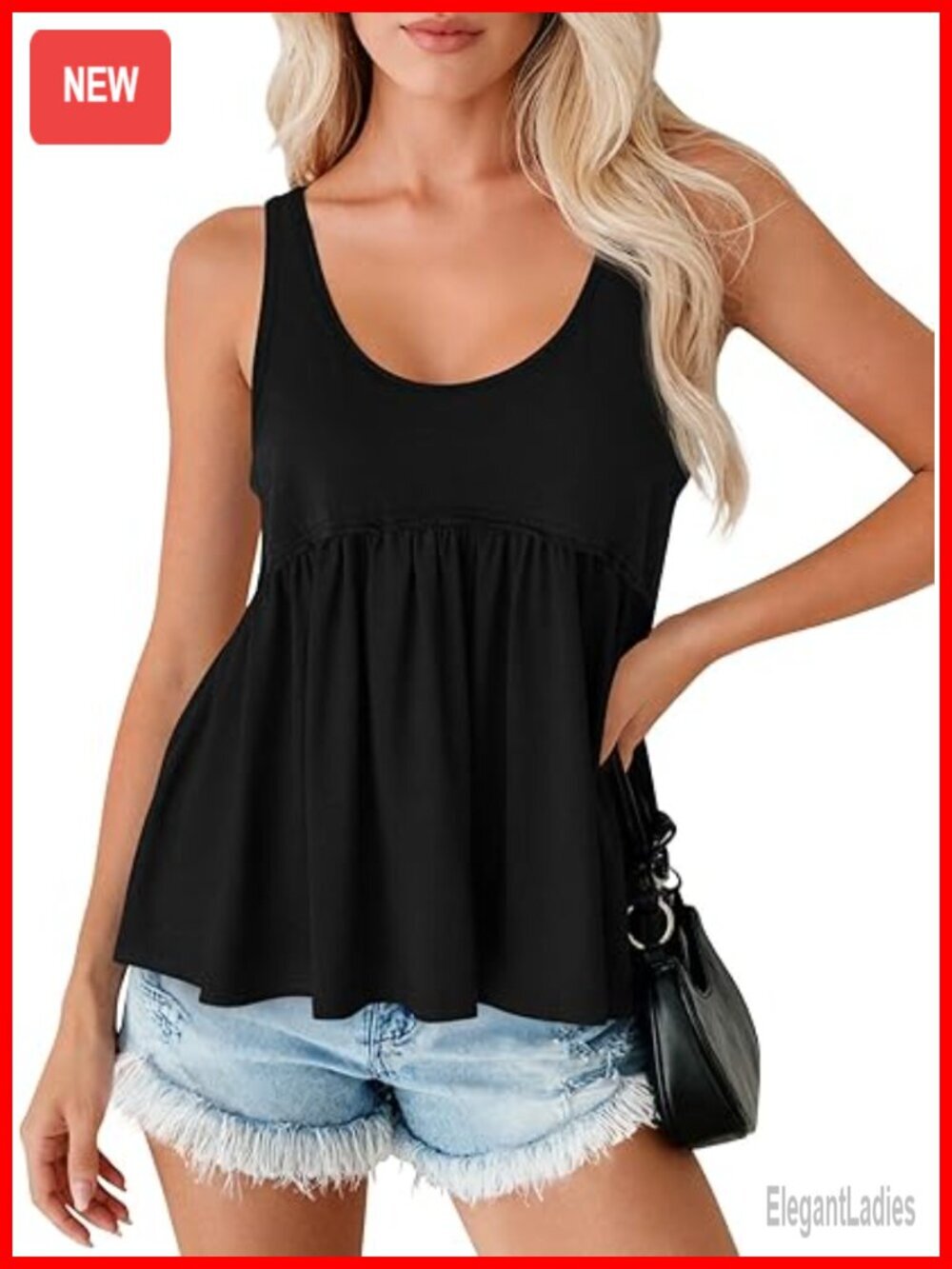 Women's Flowy Tank Top Summer Pleated Peplum Sleeveless Scoop Neck Cami